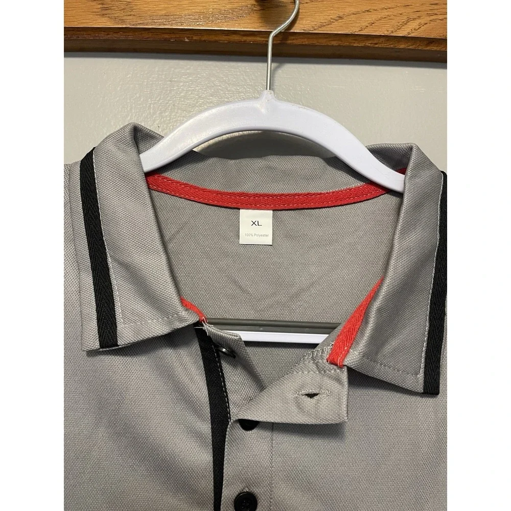 Men's Gray/Black Short Sleeve Polo Shirt Extra Large Polyester Performance NWOT